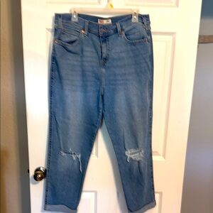 Signature Levi Blue Straight Leg Jeans with Distressed Details
